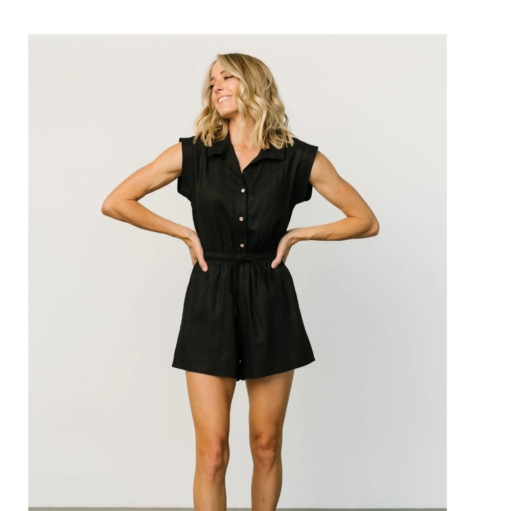 Black Button-Front Short Romper